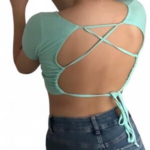 Wild Fable Mint Green Crisscross Back Crop Top